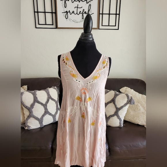Free People Adelaide Pink Floral Slip Mini Dress Size S Boho Chic Embroidered - Picture 5 of 14
